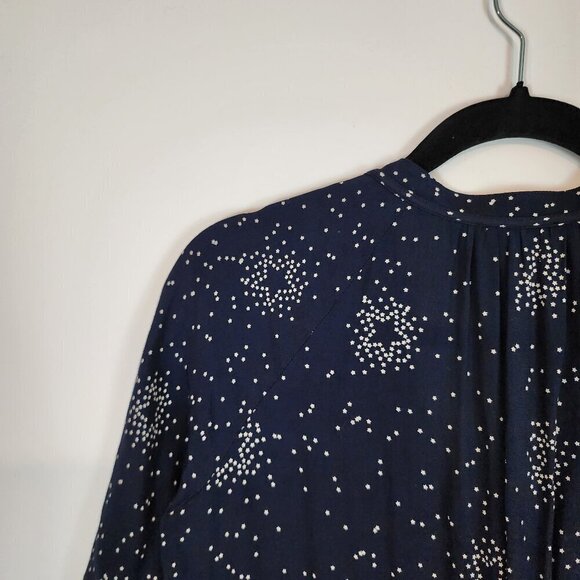 Rails Jasmine Navy Stella Star Pattern Dress‎ Button Front Smocked Waist sz XS - Picture 7 of 14